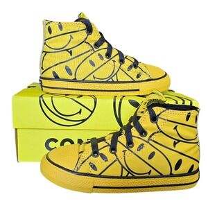 Converse Chuck Taylor China Town All Star Smiley Face Yellow Black High Tops 10T